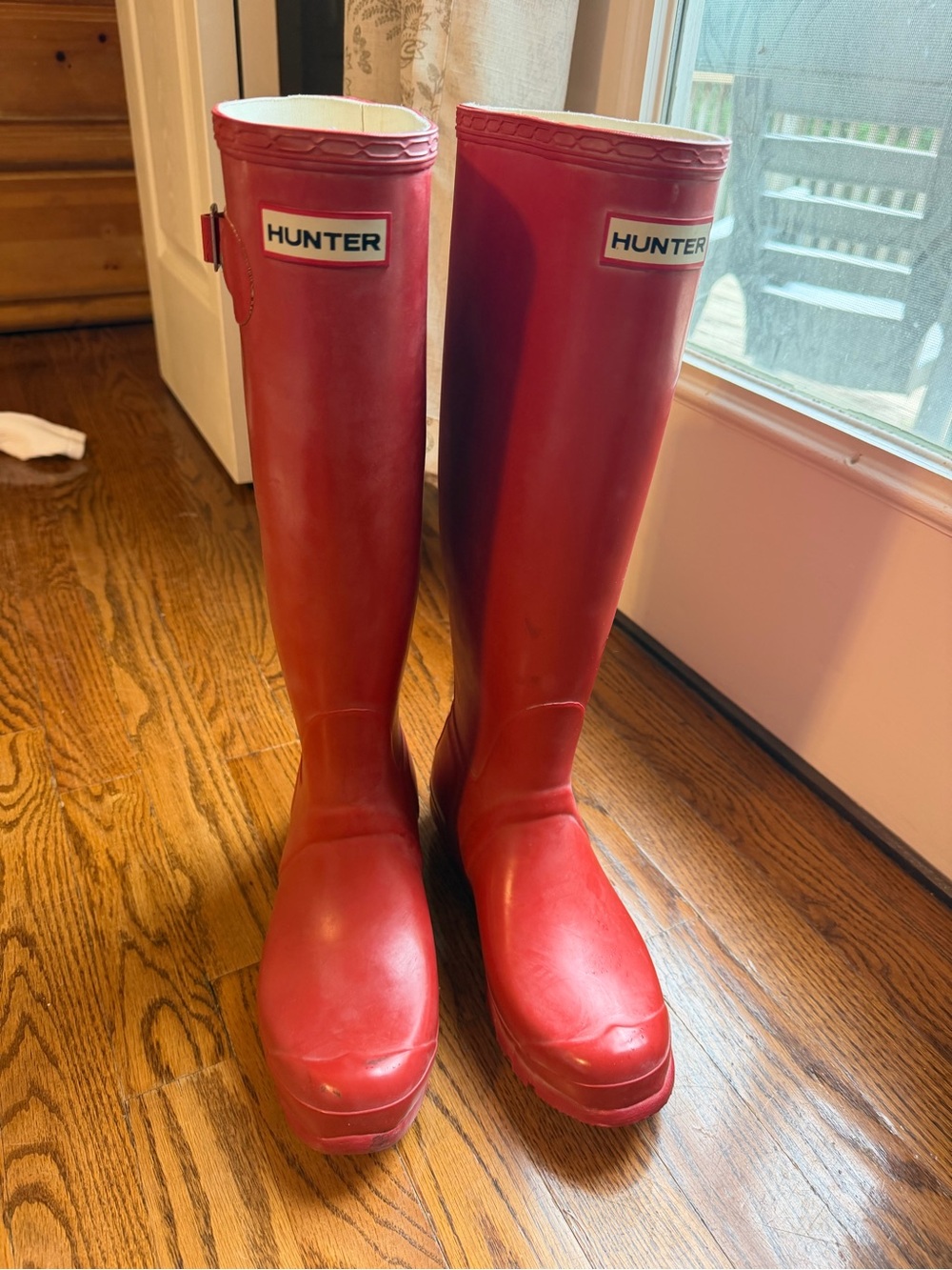 Hunter Red Tall Gloss Rubber Rain Boots